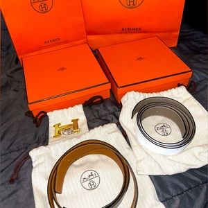 Hermes H Guillochee buckle with 2 Reversible Leather Straps 32 mm Fit Size 34-36